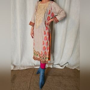 Vintage Embroidered Indian Dress Tunic With Pants